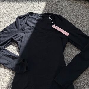 Premium Square Neck Long Sleeve Essential Top in Classic Black